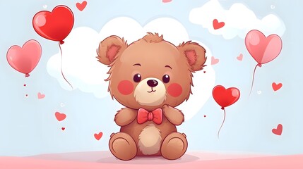 Valentine's Day Banner with Cute Teddy Bear for Love Celebration Promotions