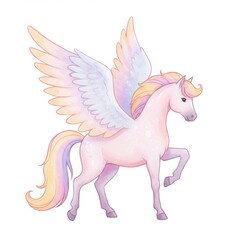 Pastel Pink Unicorn with Rainbow Mane and Wings