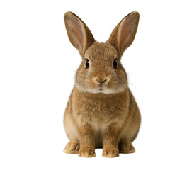 Obraz premium Adorable brown rabbit sitting on black background isolated portrait of a cute bunny with long ears looking directly at the camera