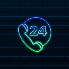 24-hour support line. neon style.emergency medical support icon.health care center. emergency medical support icon.