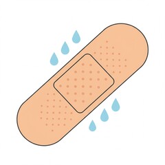 Peach Colored Adhesive Bandage with Water Drops Illustration