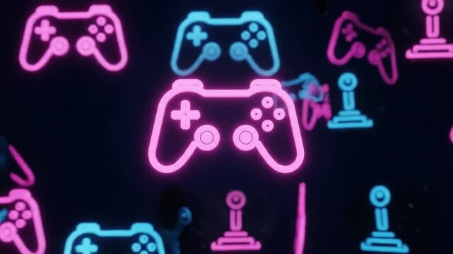 Engaging neon gaming displays created for an exciting event at a tech convention Generative AI