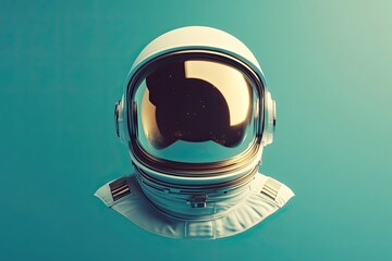 A photo realistic astronaut helmet with visor glare hdr isolated on teal background