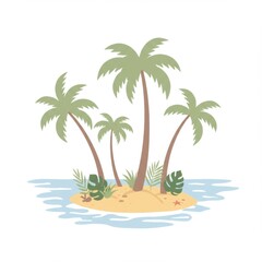 Tropical Island with Palm Trees and Blue Ocean