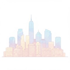 Obraz premium Pastel City Skyline Watercolor Illustration