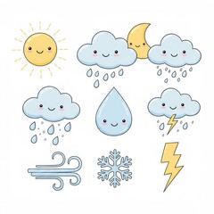 Fototapeta premium Cute Cartoon Weather Icons Illustration