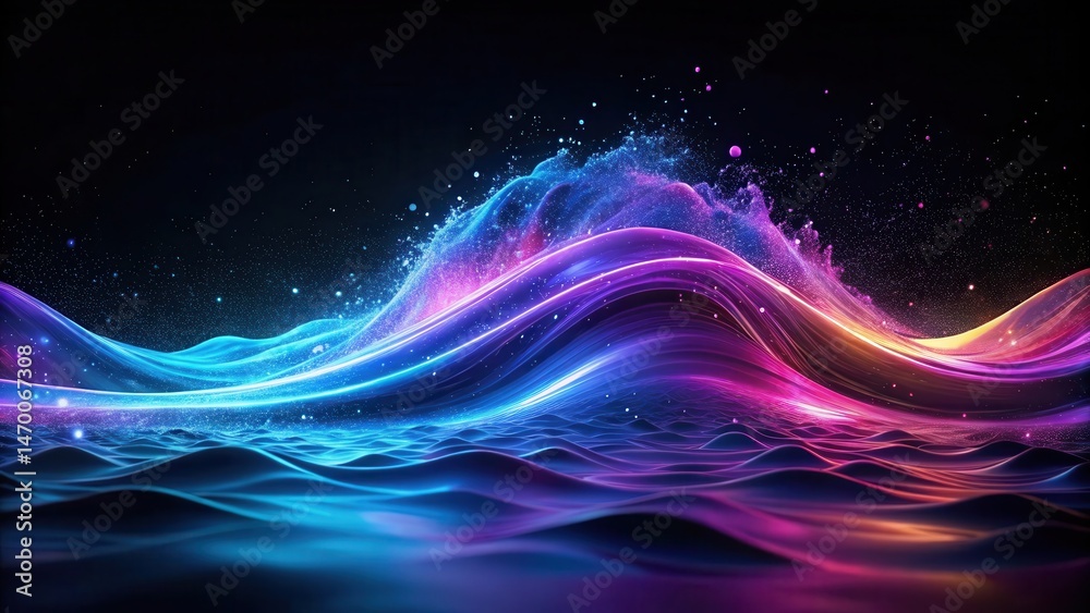 Aufkleber abstract luminous wavescape a symphony of color and light, dancing across a digital terrain