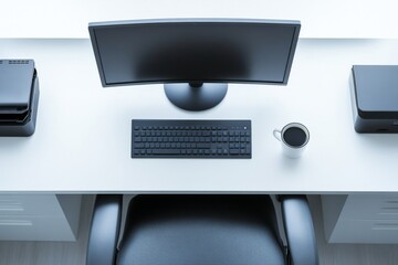 Minimalist office workspace with computer monitor and keyboard