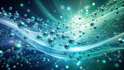 Obraz premium Abstract Teal Spheres Flowing Through a Network of Light and Energy