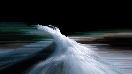 Digital glitch effect wave creates distorted, abstract image of water motion and RGB shifts