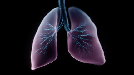 Detailed digital illustration of human lungs showing bronchial tubes and airway structure with