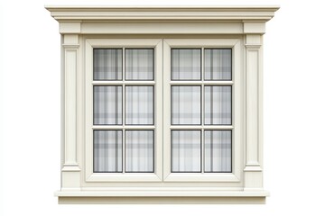 Classic, light beige window with plaid curtains