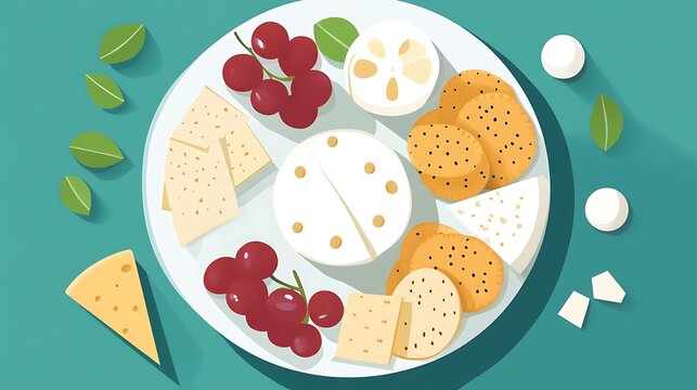 Cheese Platter with Grapes, and Flatlay.