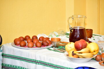 still life with apples and juice