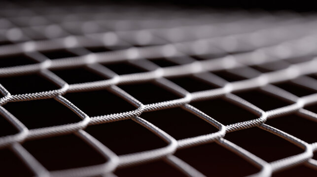 Close up of metallic wire mesh grid showing detailed pattern and structure with dark background