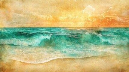 Fototapeta premium Serene Ocean Waves Under a Colorful Sunrise with Gentle Horizon