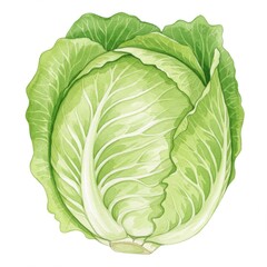 Obraz premium Green Cabbage Watercolor Illustration on White Background