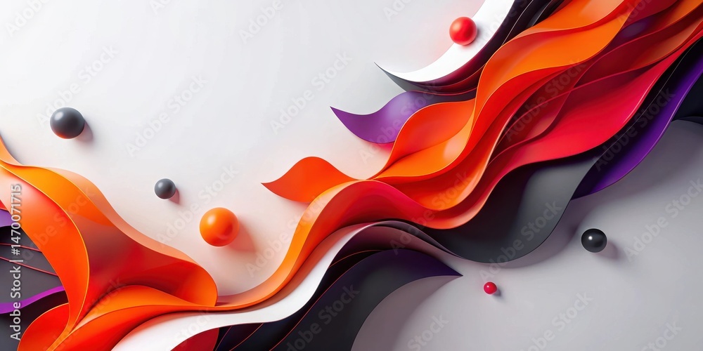 Aufkleber Abstract Colorful Wave Forms with Spheres on a White Background