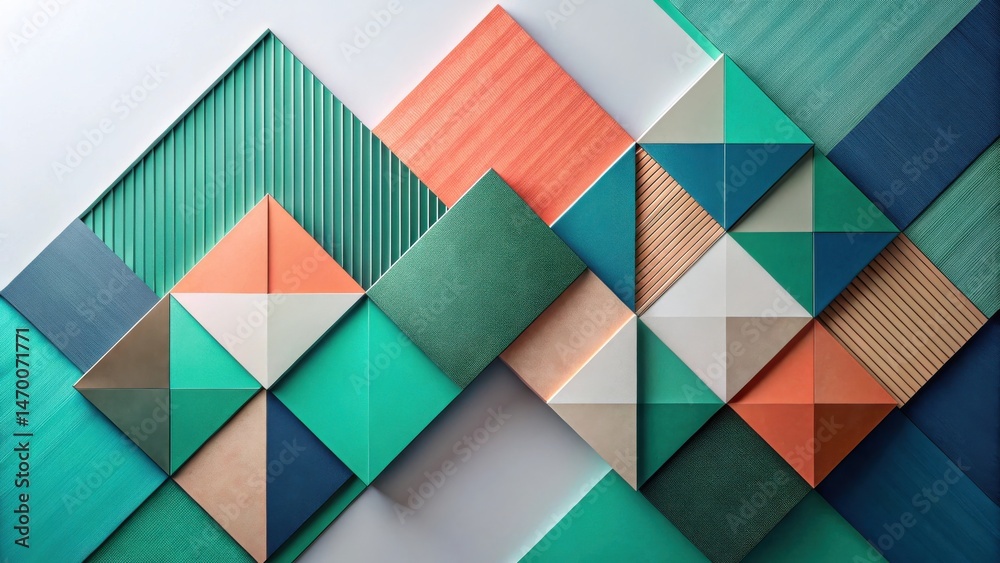 Poster Abstract Geometric Composition of Interlocking Colorful Shapes and Textures Featuring a Variety of Hues and Patterns