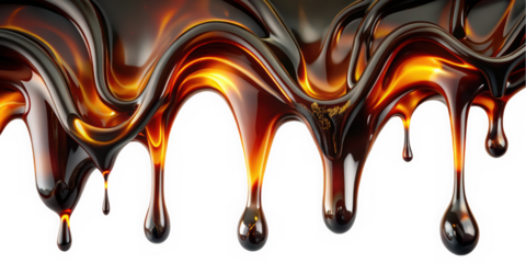Abstract image of thick, glossy liquid dripping in rich shades of amber and brown, creating a captivating wave-like flow that symbolizes indulgence and richness.