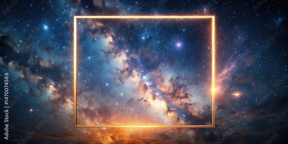 Aufkleber celestial canvas a glowing golden frame encompasses a breathtaking nebula of vivid hues and sparklin