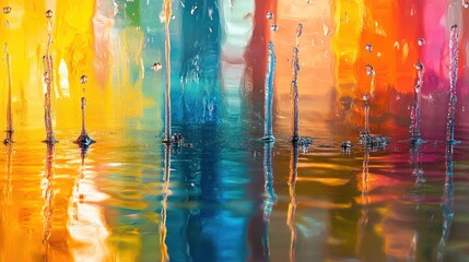 Colorful water splashes reflecting vibrant hues