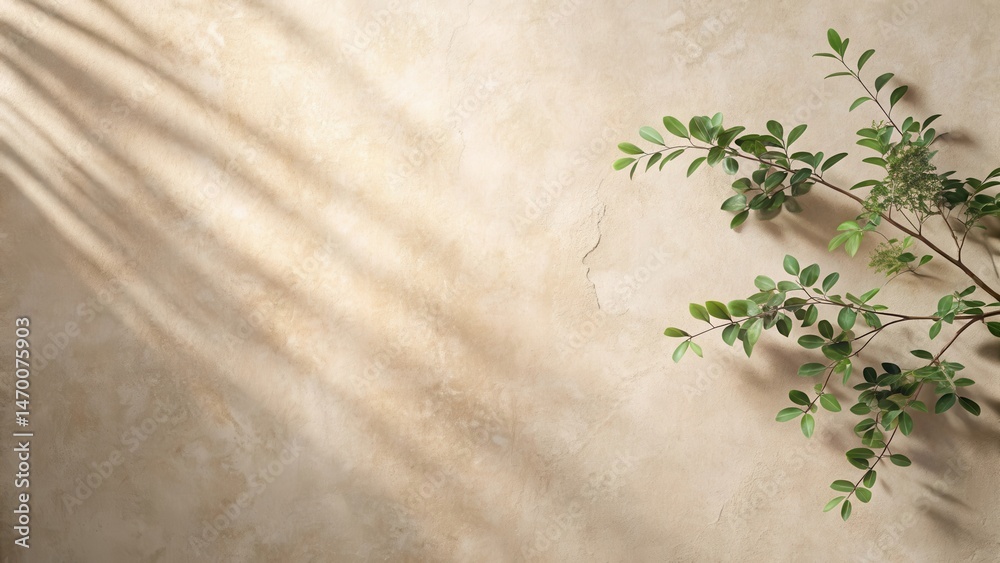 Poster Sunlit Branches on a Textured Wall A Serene Botanical Background for Design Projects