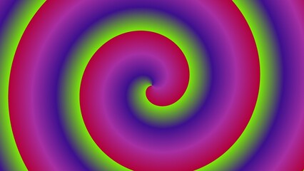 A hypnotic spiral of vibrant purple, pink, and lime green gradients, creating a mesmerizing vortex effect
