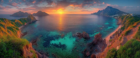 Naklejka premium Dramatic Sunset Over Coastal Cliffs