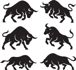 Collection of Silhouette Bulls in Various Poses
