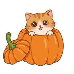 Cute Orange Kitten Inside a Pumpkin for Halloween
