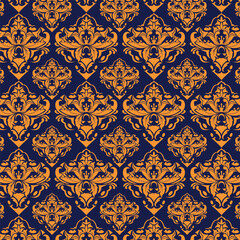 Seamless pattern with damask ornaments. Textured background.
