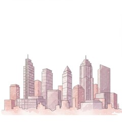Fototapeta premium Pastel Pink City Skyline Illustration