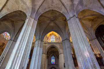 Interiors of Seville gothic cathedral in Andalusia, Spain