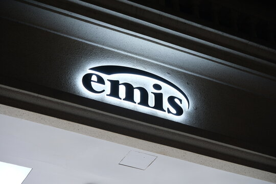 Shanghai,China-May 11th 2025: Emis brand logo on store. Korean fashion brand