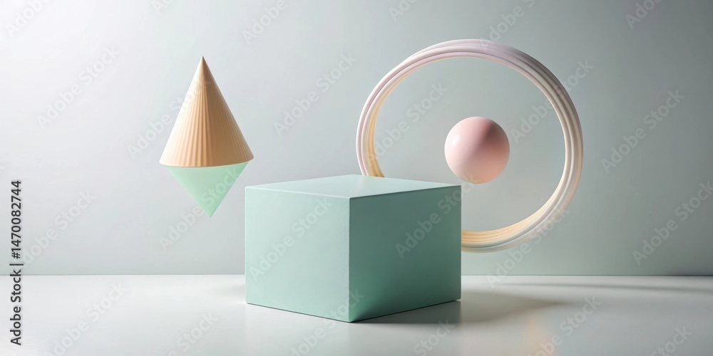 Poster pastel geometric forms arranged on a minimalist surface