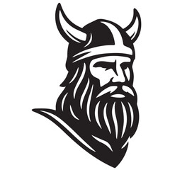 Fierce viking warrior head with horned helmet