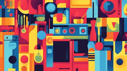Colorful Kitchenware Abstract Design.