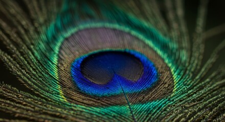 Obraz premium Peacock Feather Close Up: Jewel Tones and Texture - A vibrant peacock feather close-up showcasing intricate details, symbolizing beauty, elegance, pride, nature, and exoticism