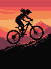 Obraz premium Mountain Biking Scene with Female Cyclist