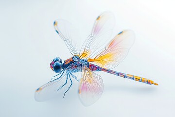 A photo realistic dragonfly with transparent wings hdr isolated on white background