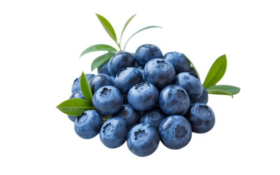 Fresh blueberries with a vibrant blue color and green leaves, showcasing their natural juiciness and freshness