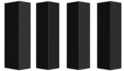Four tall, rectangular black pillars arranged in a row.