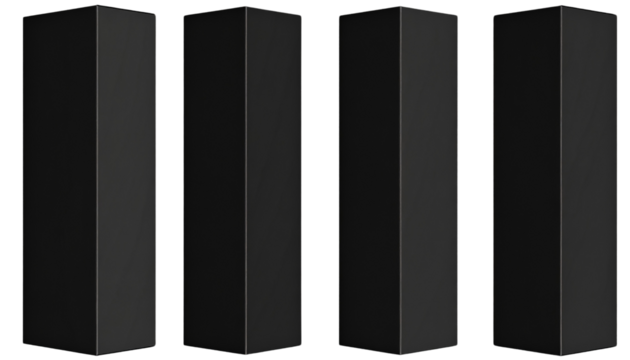 Four tall, rectangular black pillars arranged in a row.