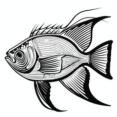 Stylized Angelfish Illustration With Intricate Line Work And Monochrome Coloring For Creative Projects