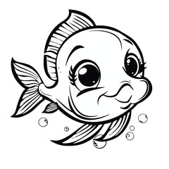 Playful Cartoon Fish With Bubbles Black And White Outline For Coloring Books And Educational Resources