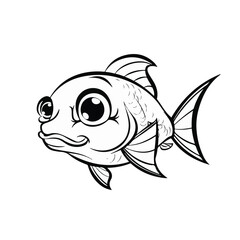 Cartoon Goldfish Illustration Isolated On White Background Simple Line Art Vector For Kids Coloring Book Page