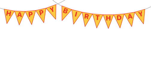 Bunting, hanging flags with text Happy Birthday, festive decorations, garland, isolated vector illustration. Holiday celebration, festival, carnival, party, anniversary, Festa Junina design element