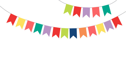 Obraz premium Bunting, little flags hanging on string, festive decorations, garland, isolated vector illustration. Birthday party, holiday celebration, festival, carnival, anniversary, Festa Junina design element