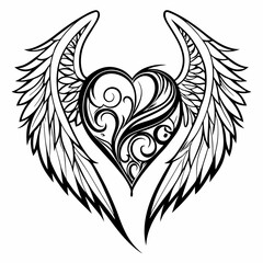 Fototapeta premium Ornate winged heart tattoo design intricate swirls feathers perfect for body art lovers seeking unique symbolic ink